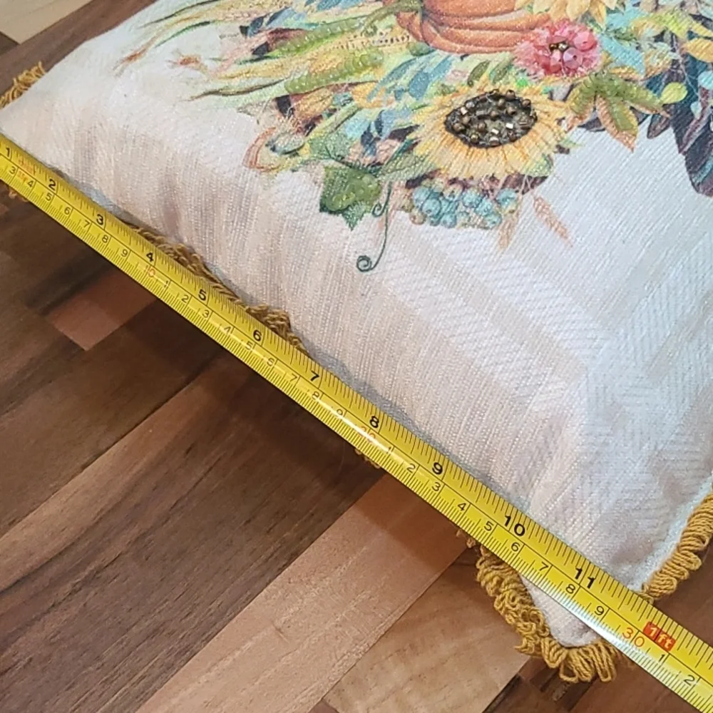Embellished Thanksgiving Pillow 1' Square Dia. Accent Pillow